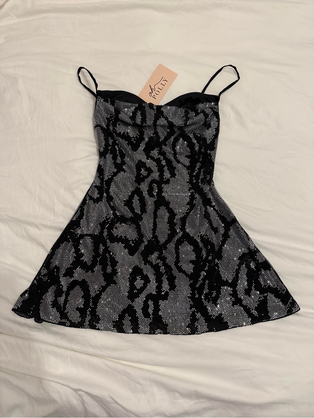 Oh Polly embellished A-line sparkling bedazzled Mini Dress in Silver Snake